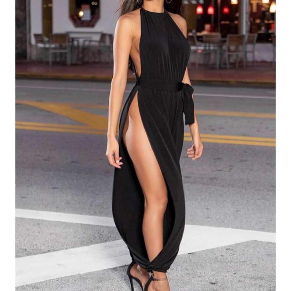 *1 XL left* Black Side Slit Jumpsuit w/ Belt - Picture 3 of 5